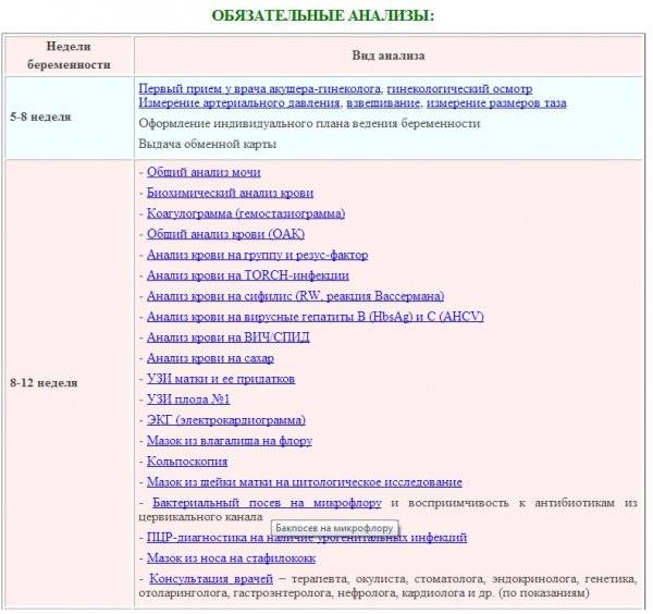 Беременность план обследований