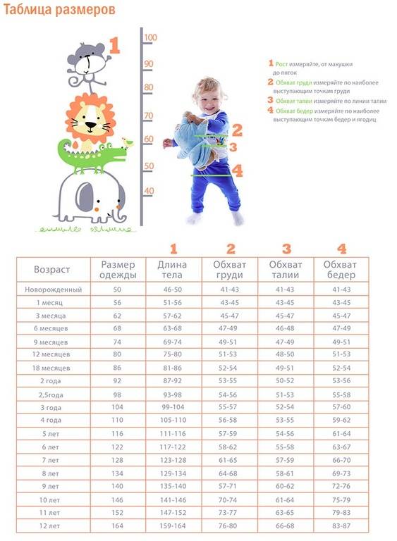 Какой размер одежды у ребенка в год?