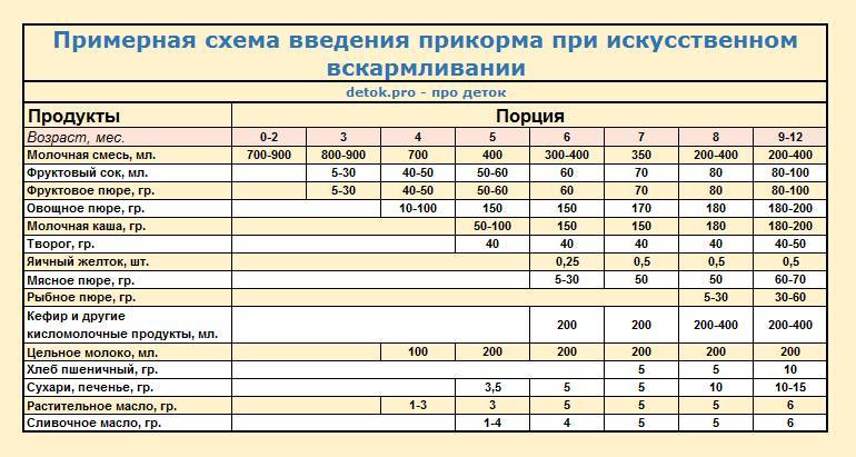 Схема прикорма 9 месяцев