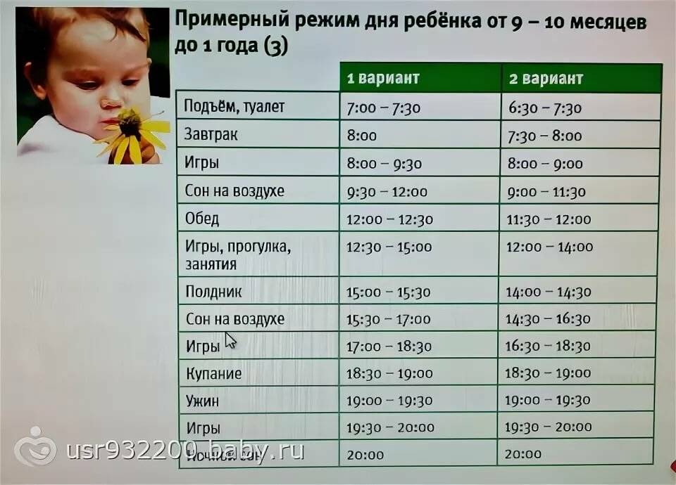 Режим дня ребенка в 1 год: таблица распорядка дня и питания годовалого малыша