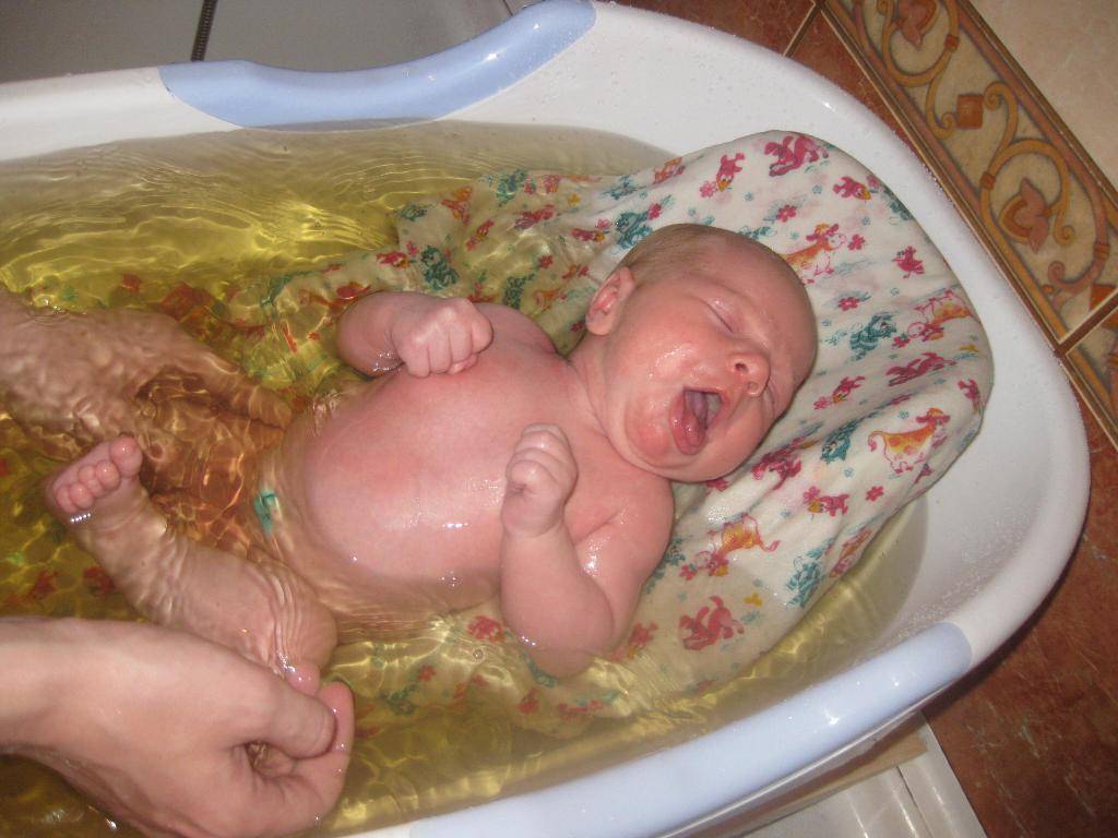 Как купать новорожденного ребенка первый раз дома: когда можно начинать после выписки, на какой день мыть грудничка, а также при какой температуре воды и в чем?