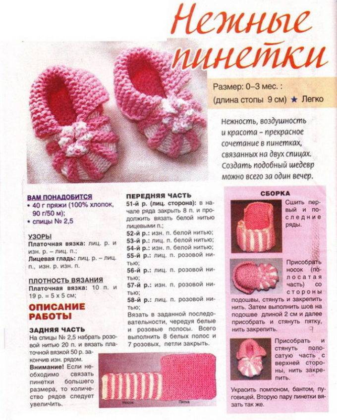 Вязаные пинетки новорожденным спицами для начинающих — jenclub.ru